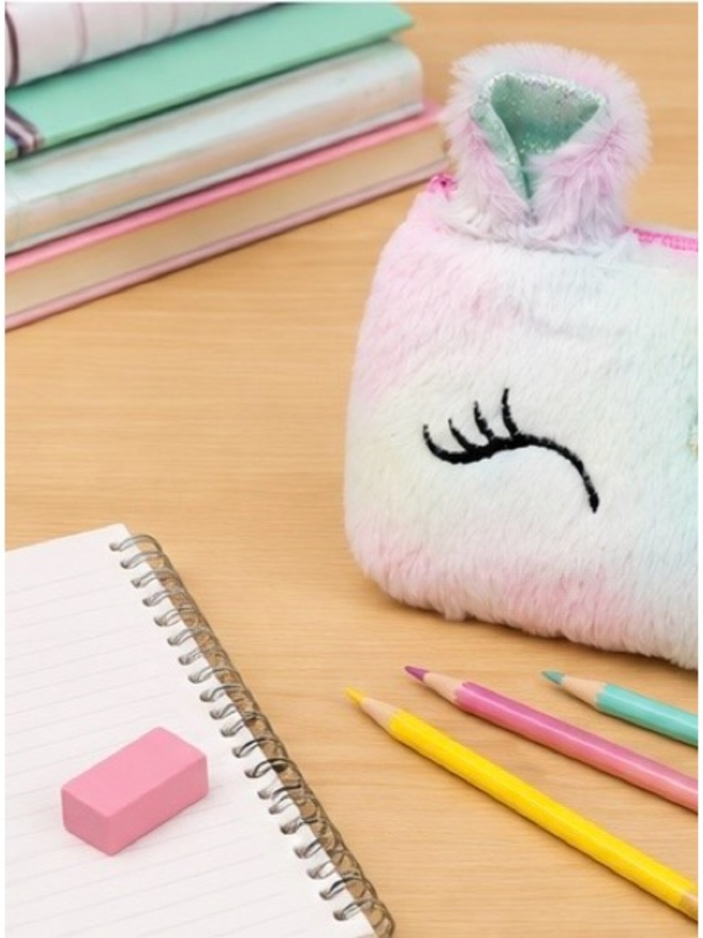Cute Unicorn Pencil Case for Girls – Fuzzy Rainbow Unicorn Zipper Pouch,